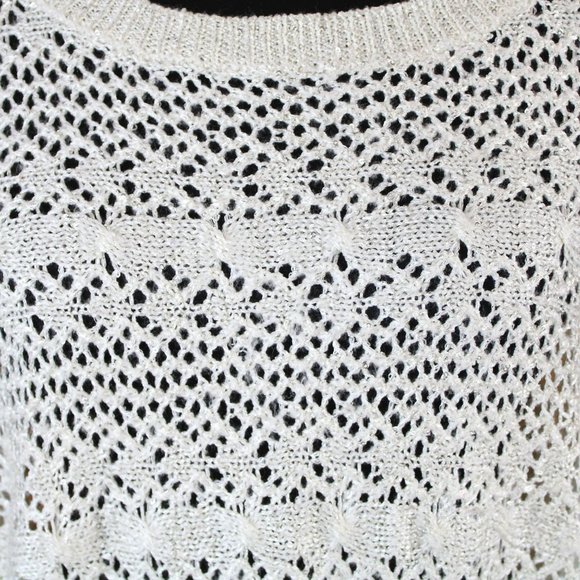 La Chapelle Sport Sweater White Silver Sequins Open Knit Large High Low CA136 - Picture 8 of 11